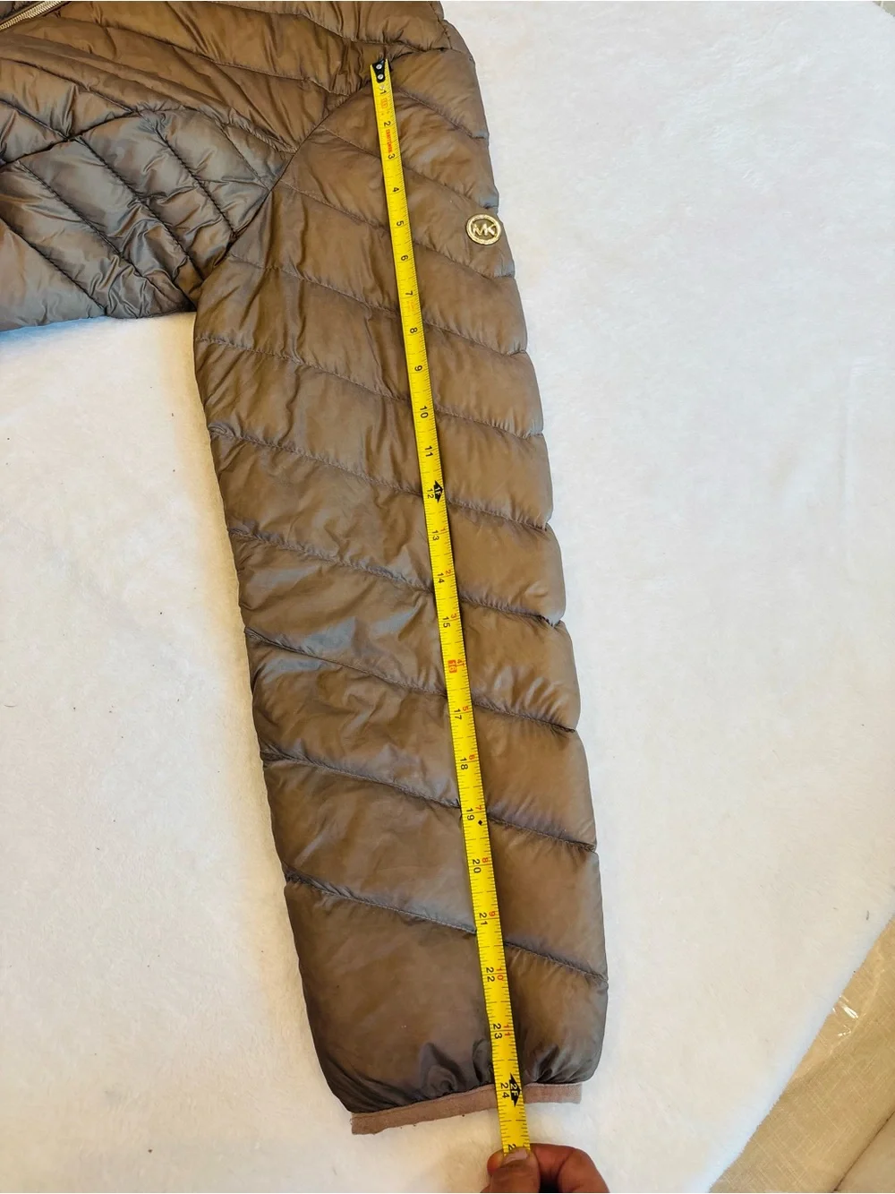 Michael Kors Packable Down Brown Quilted Hooded Puffer Jacket size Large